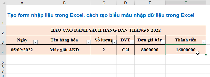 Tạo form nhập liệu trong Excel, cách tạo biểu mẫu nhập dữ liệu trong Excel 17