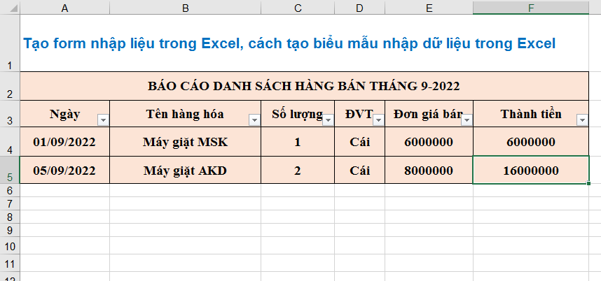 Tạo form nhập liệu trong Excel, cách tạo biểu mẫu nhập dữ liệu trong Excel 15