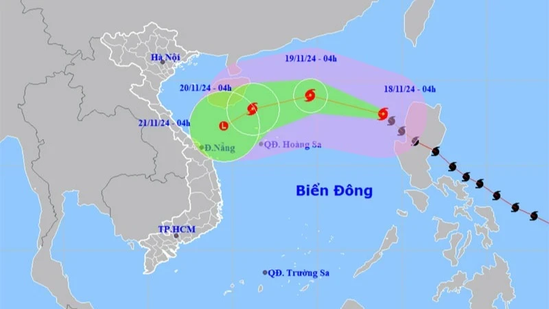 Vị trí và hướng di chuyển của bão số 9. (Nguồn: nchmf.gov.vn)