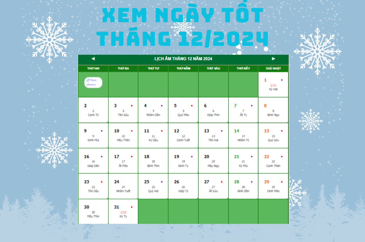 XEM NGÀY TỐT THÁNG 12-2024