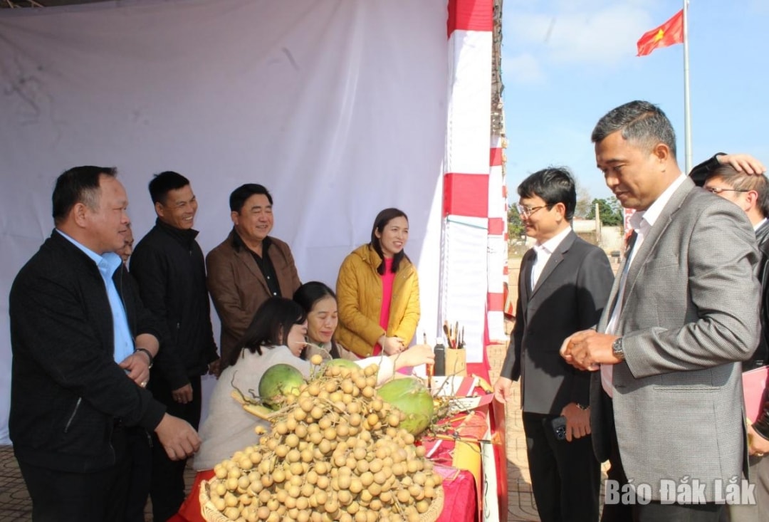 Lãnh đạo UBND thị xã Buôn Hồ tham quan các gian hàng trưng bày.