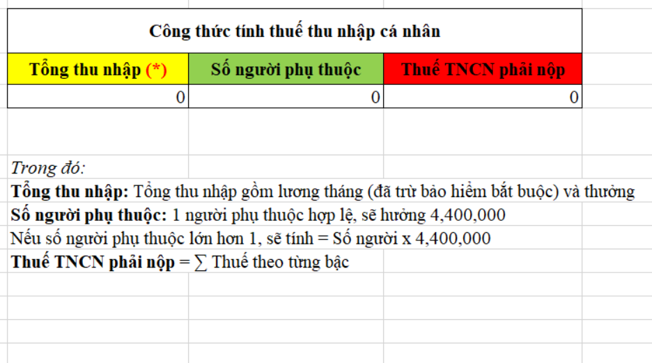 Tải file Excel tính thuế TNCN theo tháng mới nhất