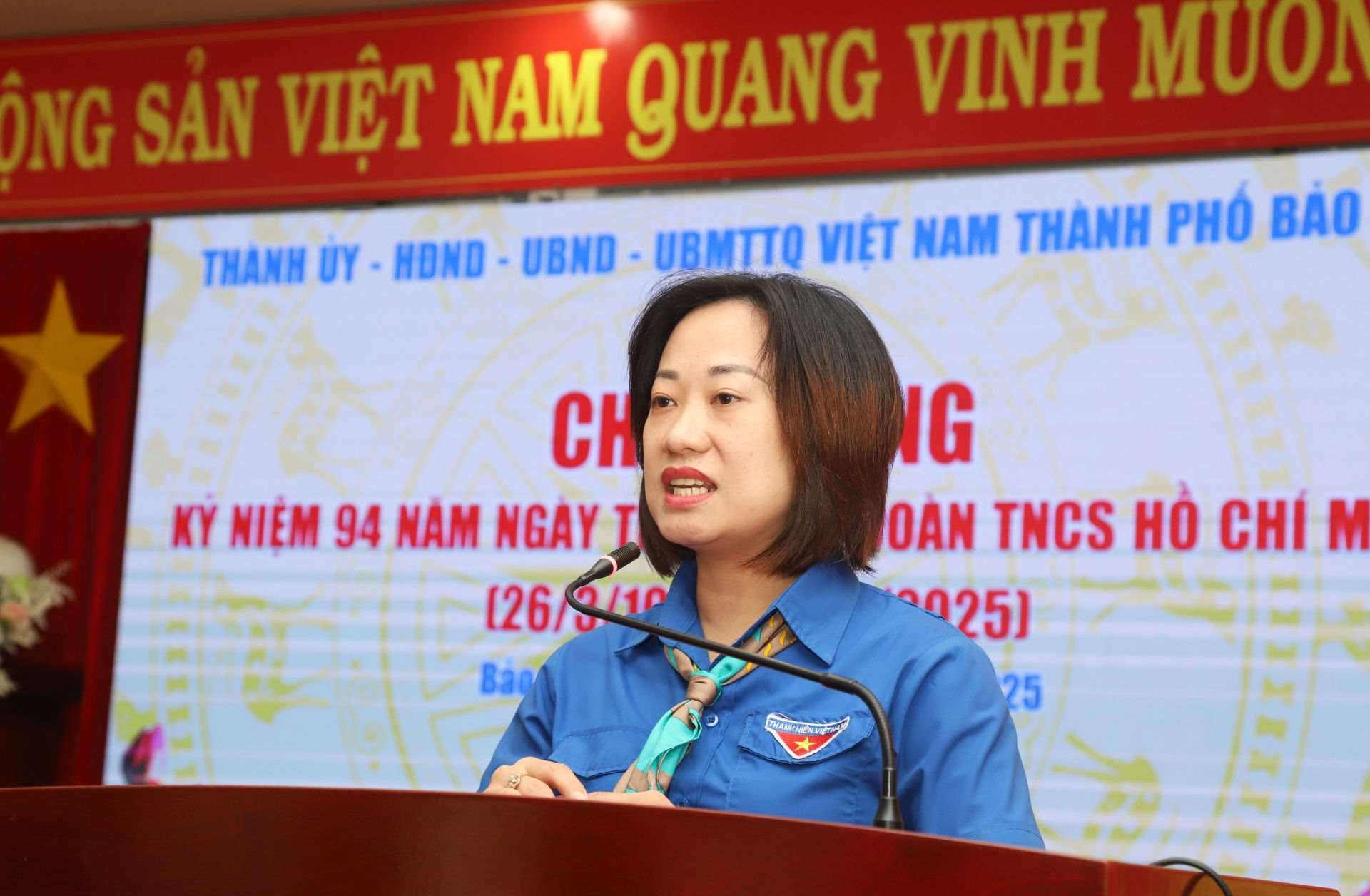 Chị Nguyễn Hà Thanh - Bí thư Thành Đoàn Bảo Lộc phát biểu tại