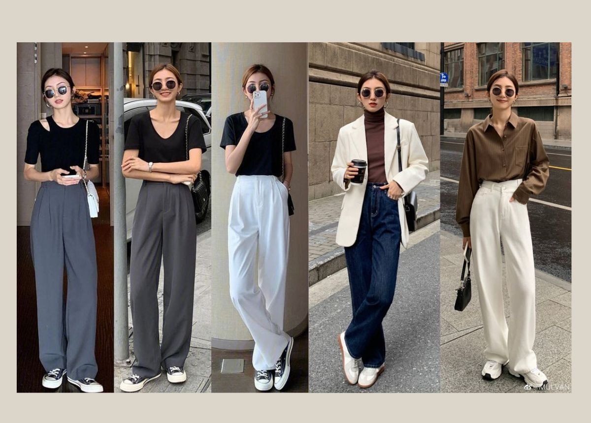Quần ống suông là một trong những lựa chọn hàng đầu giúp che giấu đôi chân không hoàn hảo. (Ảnh: Insryle)