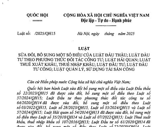 Đã có dự thảo Luật sửa đổi Luật Đấu thầu, Luật Hải quan; Luật Thuế xuất khẩu, nhập khẩu