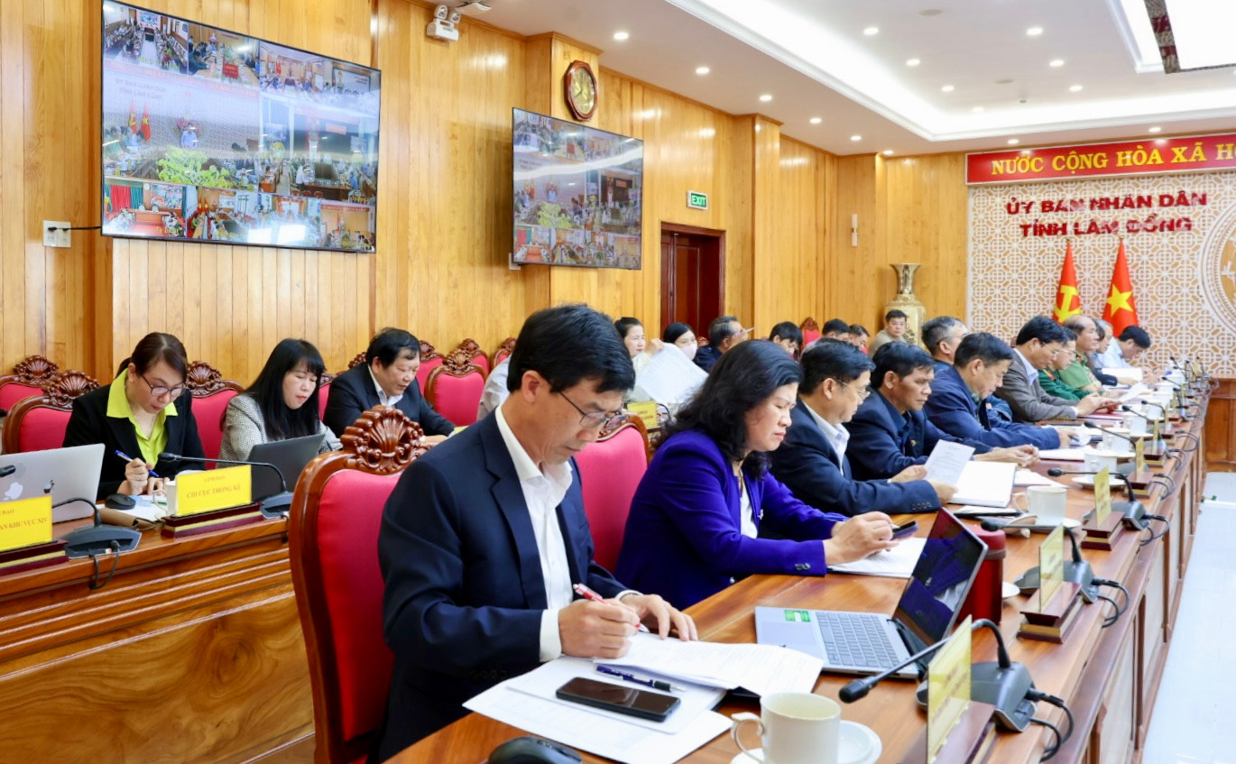 Lãnh đạo các sở ngành tham dự Hội nghị trực tiếp tại UBND tỉnh