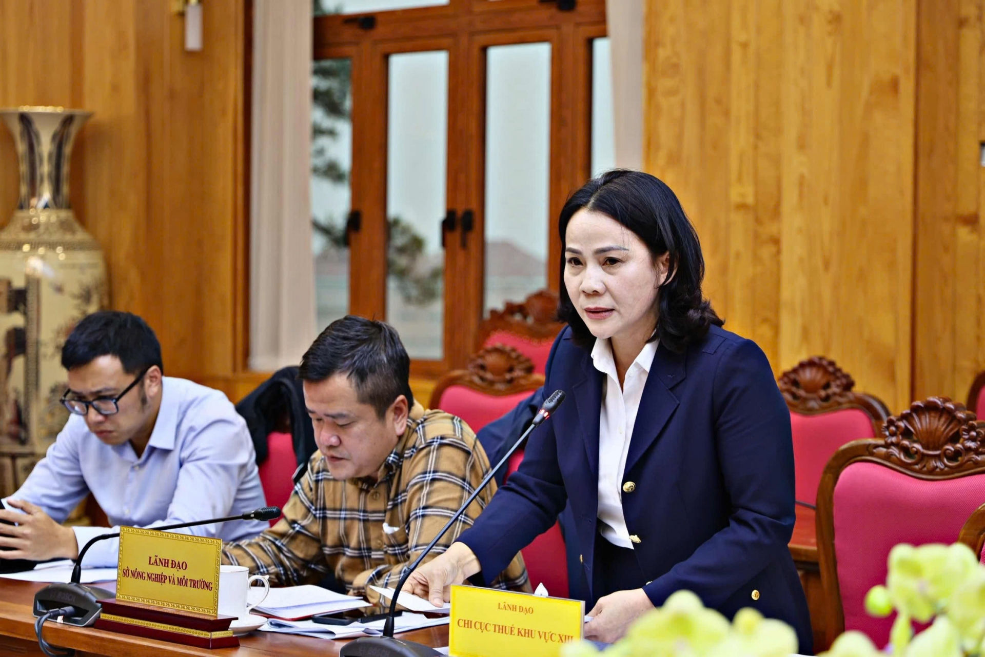 Đại diện lãnh đạo Chi cục Thuế khu vực XIII phát biểu tại buổi làm việc