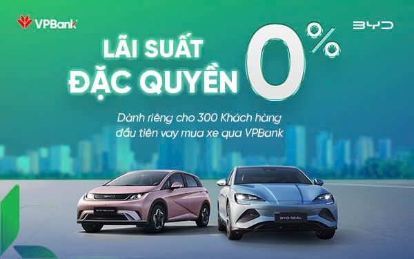 VPBank và BYD ưu đãi lãi suất độc quyền 0 trong 24 tháng cho khách hàng mua xe