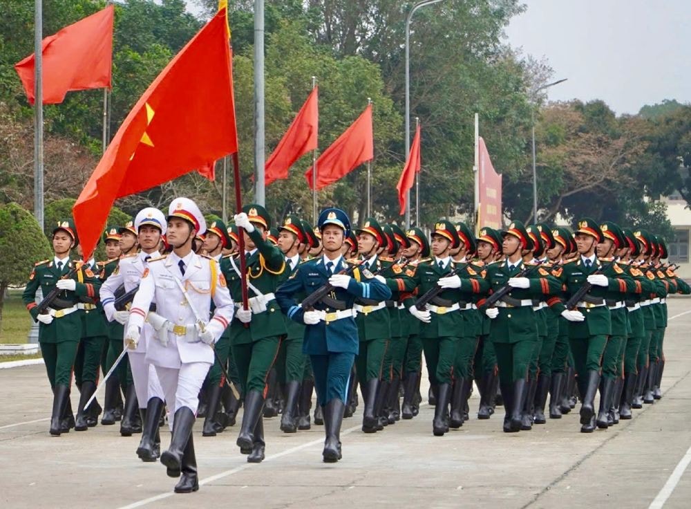 Lực lượng tham gia duyệt binh của Trường sĩ quan Lục quân 1. Ảnh: Nguyễn Minh