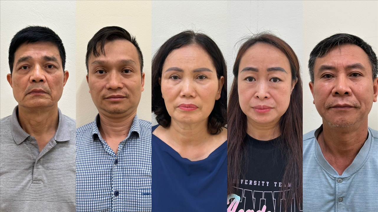 Các đối tượng Nguyễn Thanh Phong; Đinh Quang Minh; Nguyễn Thị Minh Hải; Lê Thị Hiên; Cao Văn Trung (theo thứ tự từ trái qua).