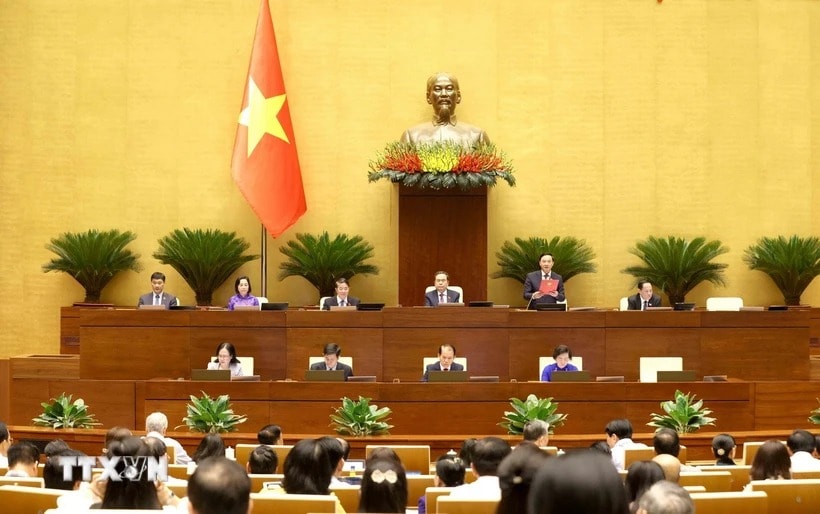 hó Chủ tịch Quốc hội Nguyễn Khắc Định điều hành phiên toàn thể tại hội trường, sáng 14/5/2025. (Ảnh: Phương Hoa/TTXVN)