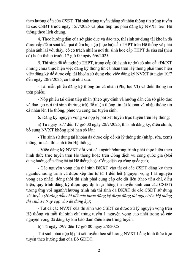 Công văn 2457/BGDĐT-GDĐH hướng dẫn tuyển sinh đại học, cao đẳng năm 2025- Ảnh 2.