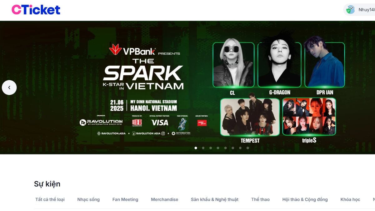 Đăng nhập sớm vào CTicket.vn