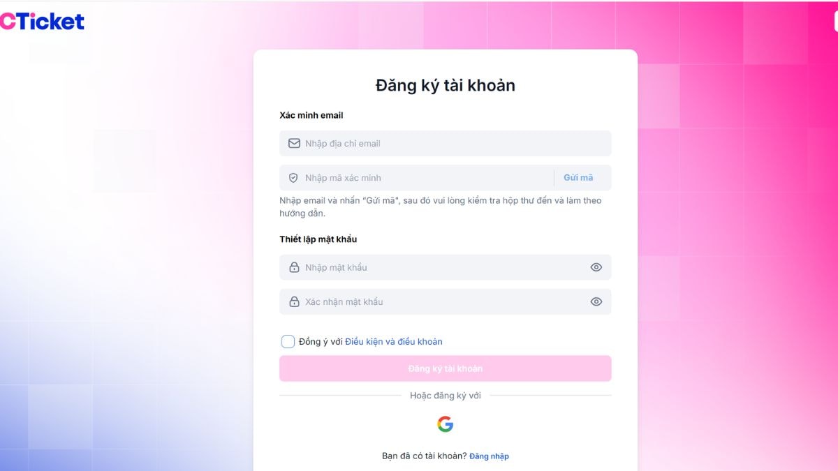 Tạo tài khoản trên CTicket.vn