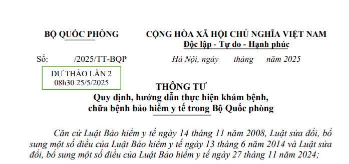 Đã có dự thảo Thông tư về khám chữa bệnh bảo hiểm y tế trong Bộ Quốc phòng