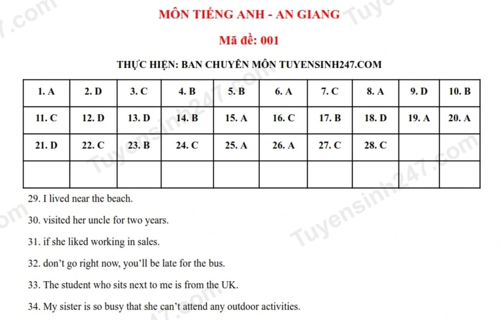 Đề thi và đáp án môn tiếng Anh vào lớp 10 tỉnh An Giang năm 2025 - 3