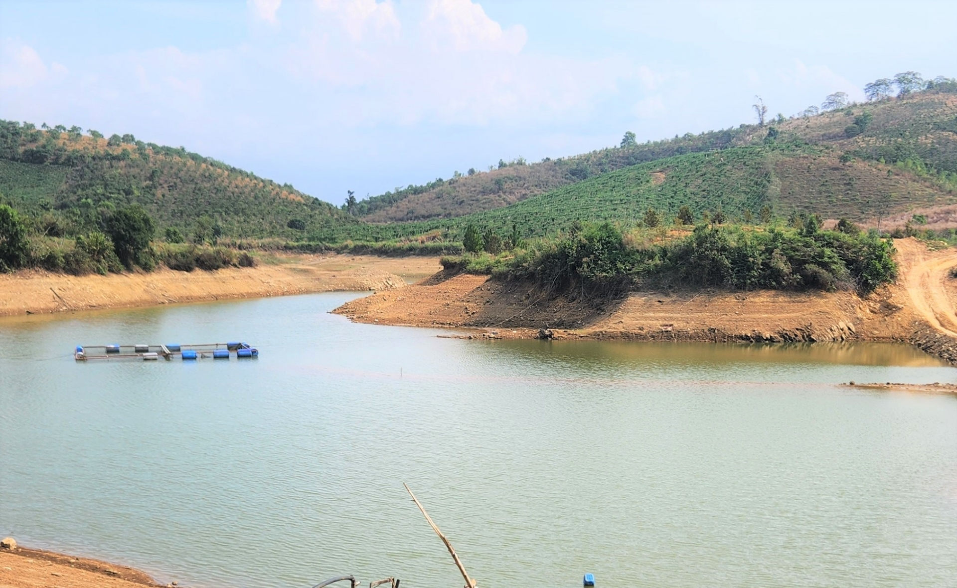 Hồ thủy lợi Đắk Ka (Thôn 2, xã Lộc Bắc) nơi xảy ra vụ đuối nước khiến 2 người đàn ông tử vong