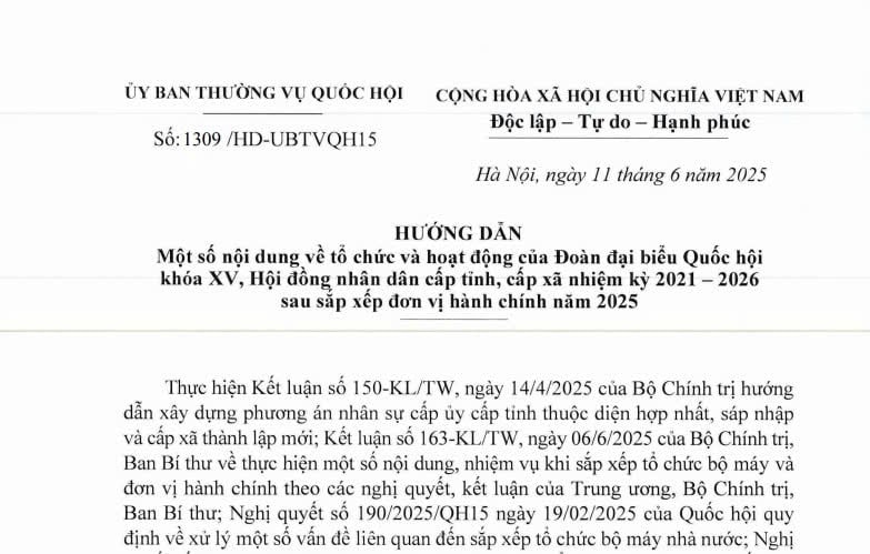 Đã có Hướng dẫn 1309 về tổ chức HĐND cấp tỉnh, cấp xã nhiệm kỳ 2021-2026 sau sắp xếp