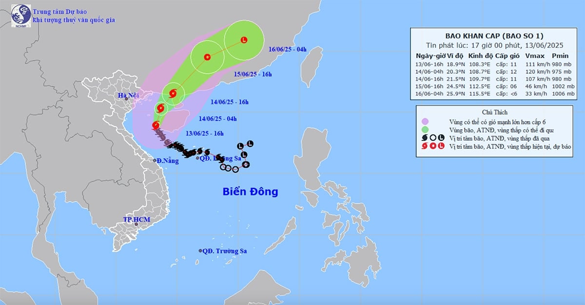 Dự báo đường đi, khu vực ảnh hưởng của bão số 1 Wutip. (Nguồn: NCHMF)
