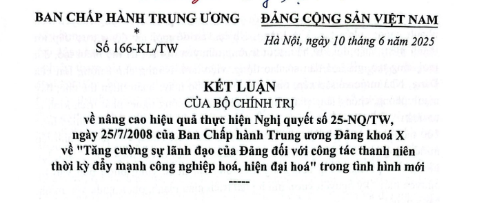 Đã có Kết luận 166-KL/TW tăng cường sự lãnh đạo của Đảng đối với công tác thanh niên trong tình hình mới