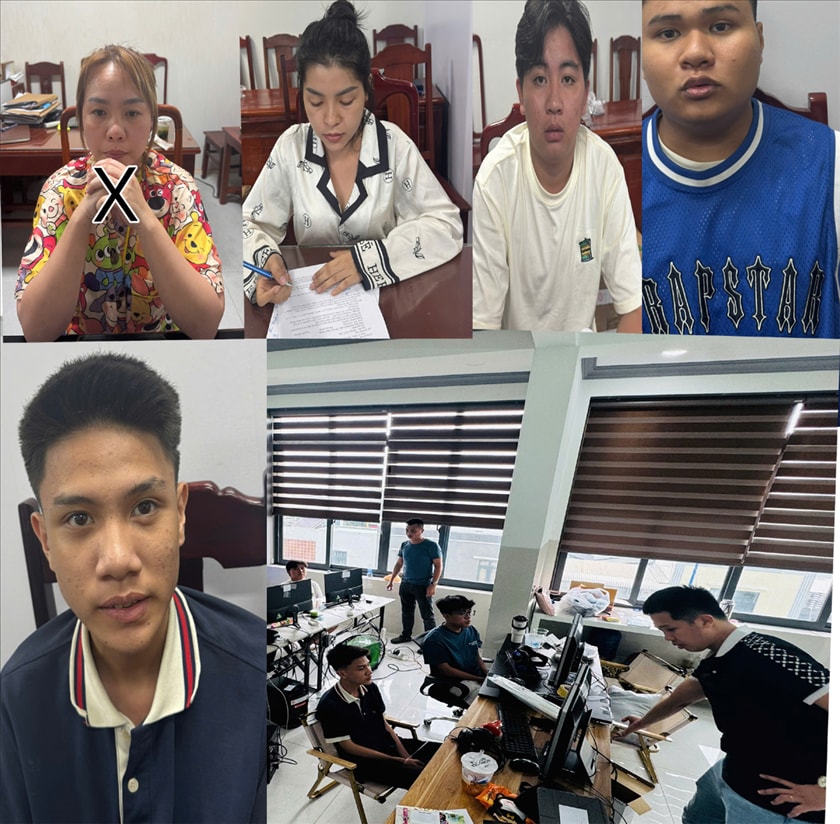 Đối tượng Nguyễn Thị Hồng Nhung (X) và các đối tượng trong ổ nhóm lừa đảo bị bắt giữ.