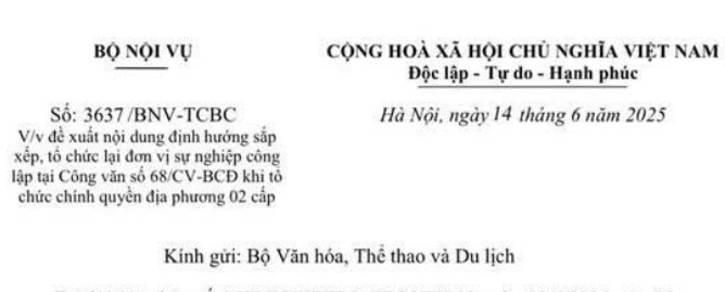 Công văn 3637: Bộ Nội vụ hướng dẫn sắp xếp tổ chức lại đơn vị sự nghiệp công lập theo Công văn 68/CV-BCĐ