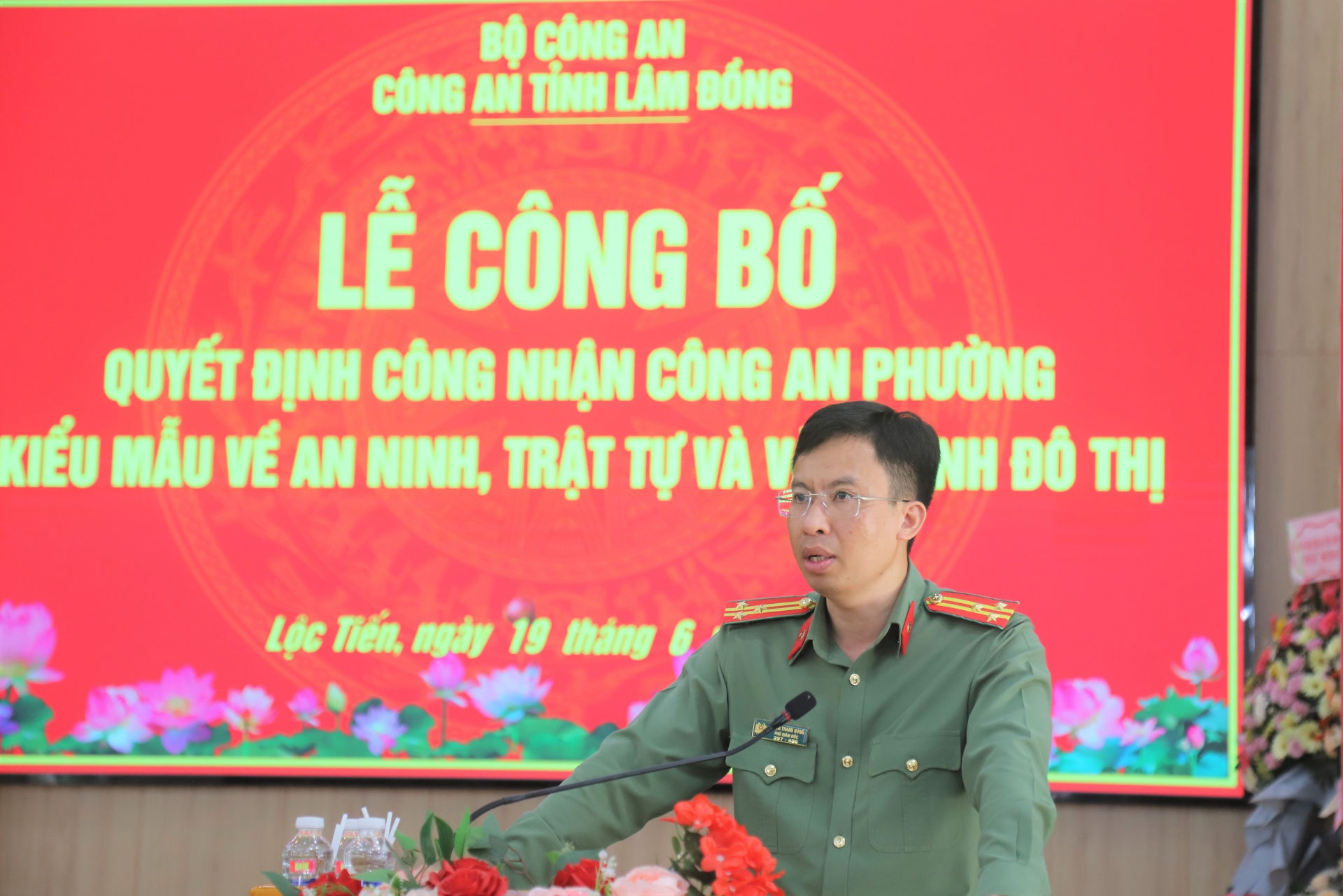 Thượng tá Phạm Thanh Hùng - Phó Giám đốc Công an tỉnh Lâm Đồng phát biểu chỉ đạo tại buổi lễ