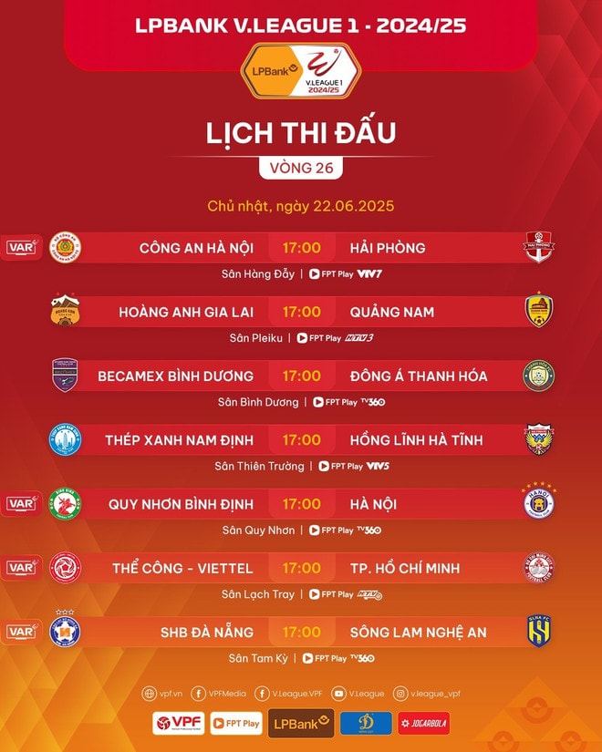 Lịch thi đấu vòng 26 V-League 2024-2025. (Ảnh: VPF) 509429910-1127351586089933-2797992103698704349-n.jpg
