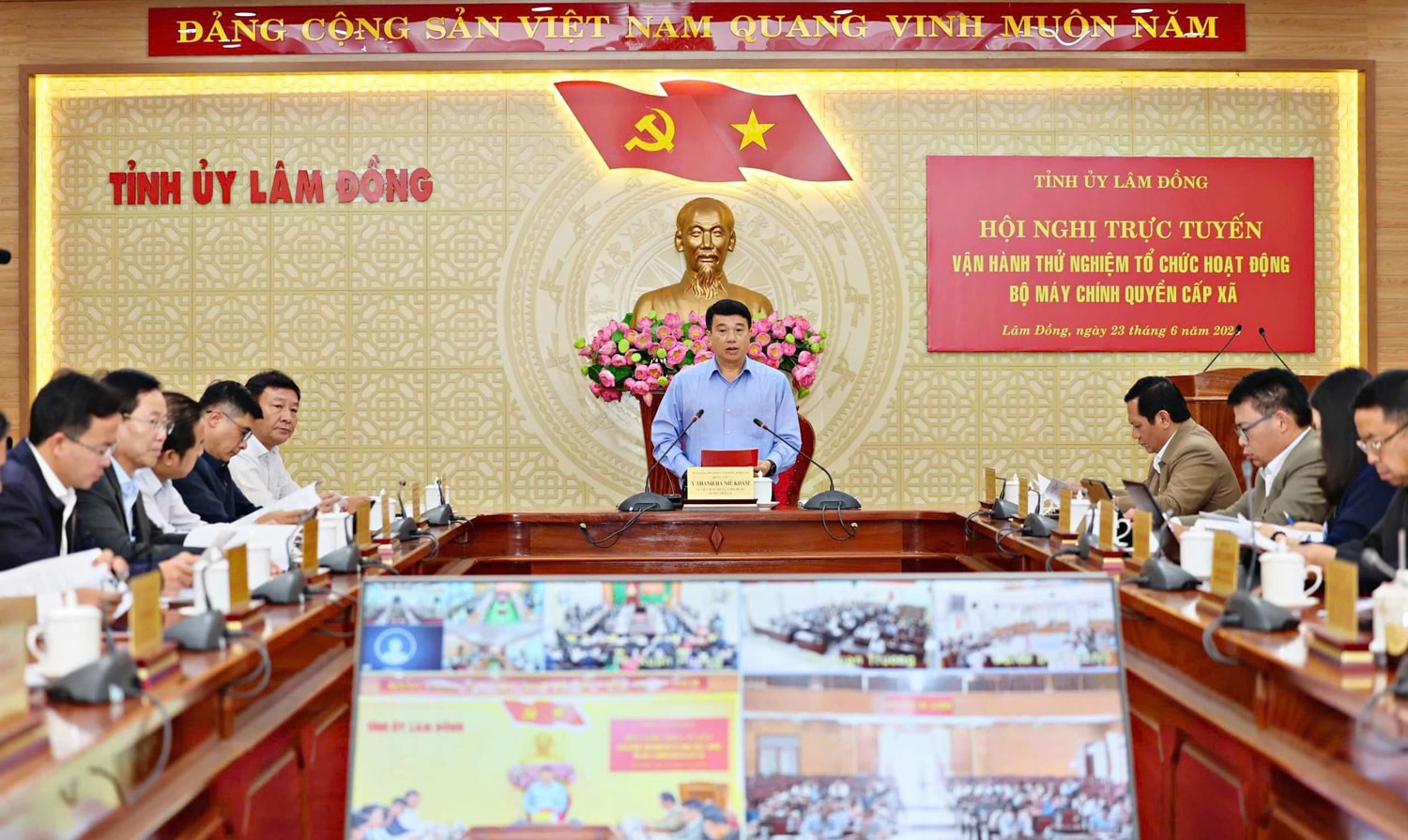 Quang cảnh Hội nghị tại điểm cầu Văn phòng Tỉnh ủy Lâm Đồng