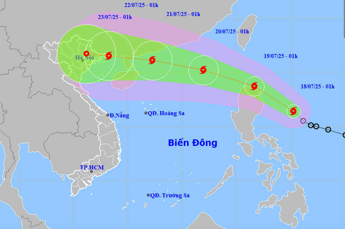 Dự báo đường đi, khu vực ảnh hưởng của bão Wipha. (Nguồn: NCHMF)