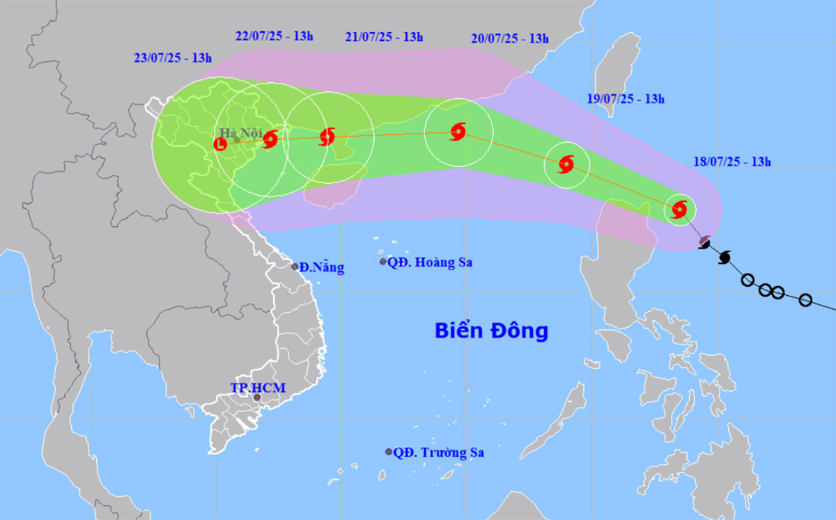 Dự báo đường đi, khu vực ảnh hưởng của bão Wipha. (Nguồn: NCHMF)