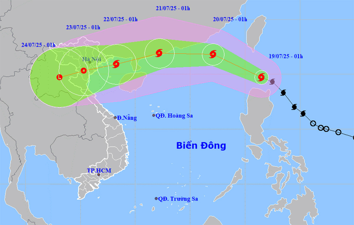 Dự báo đường đi, khu vực ảnh hưởng của bão Wipha. (Nguồn: NCHMF)