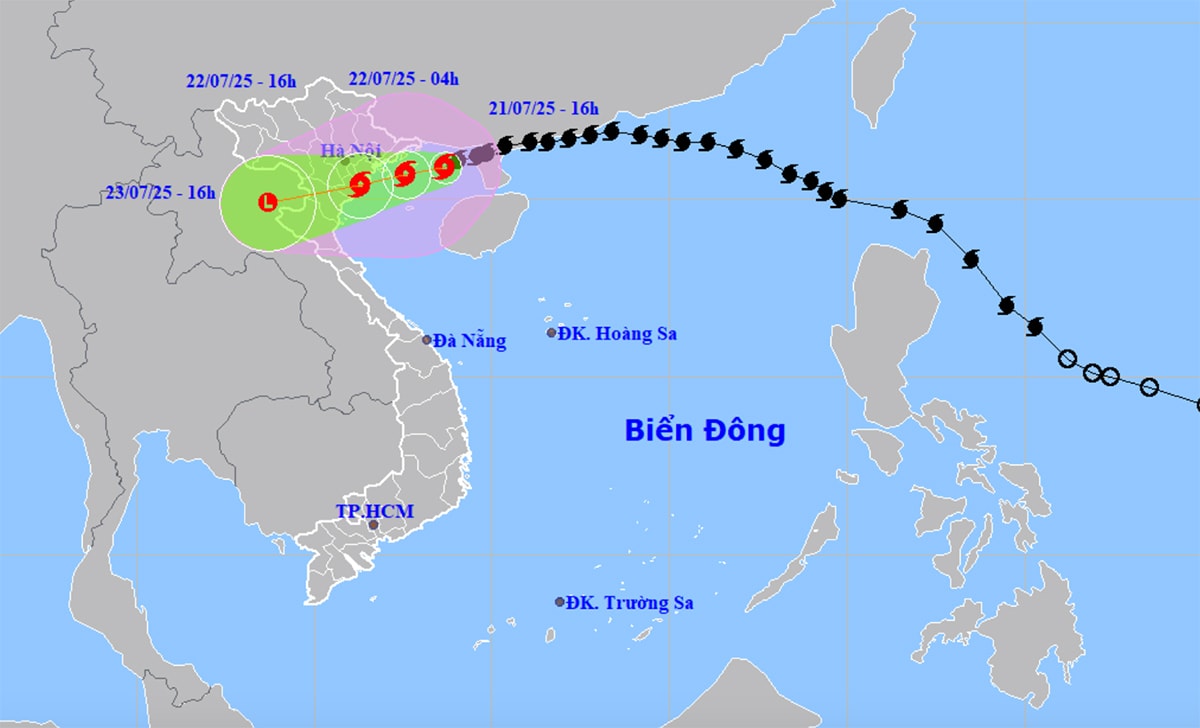 Bản đồ dự báo đường đi, khu vực ảnh hưởng của bão số 3 Wipha. (Nguồn: NCHMF)