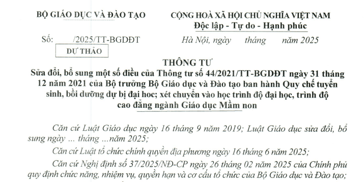 Đã có dự thảo Thông tư sửa đổi Quy chế tuyển sinh, bồi dưỡng dự bị đại học