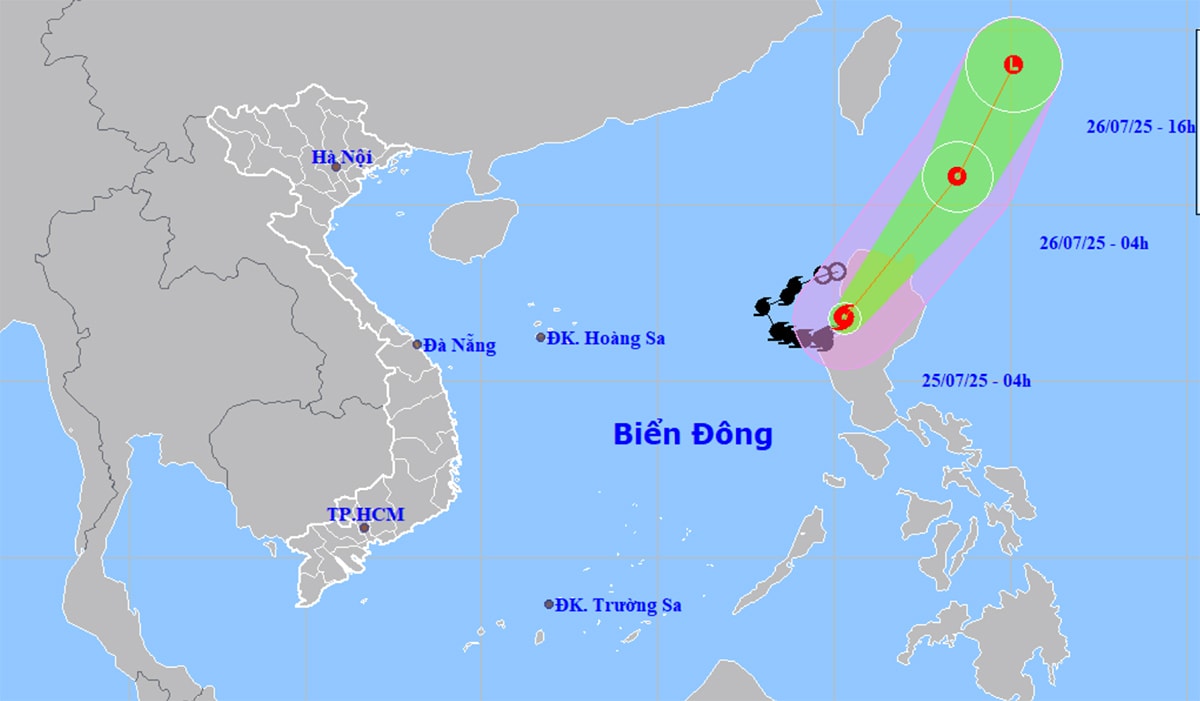 Dự báo đường đi, khu vực ảnh hưởng của bão số 4 Cỏ May. (Nguồn: NCHMF)
