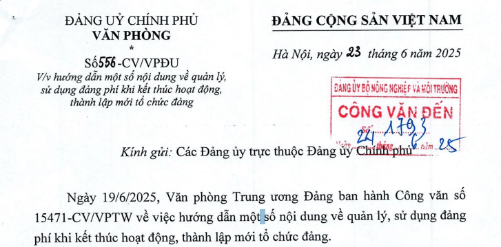 Toàn văn Công văn 556-CV/VPĐU hướng dẫn quản lý sử dụng đảng phí tại tổ chức đảng thành lập mới 