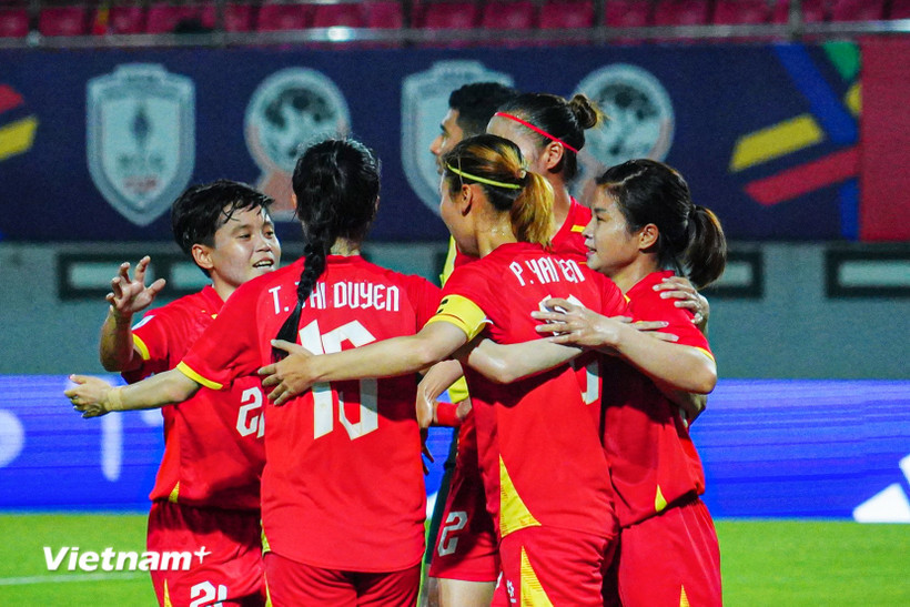 Đội tuyển Nữ Việt Nam toàn thắng sau hai lượt trận ở bảng A, AFF Cup Nữ 2025. (Ảnh: Việt Anh/Vietnam+)