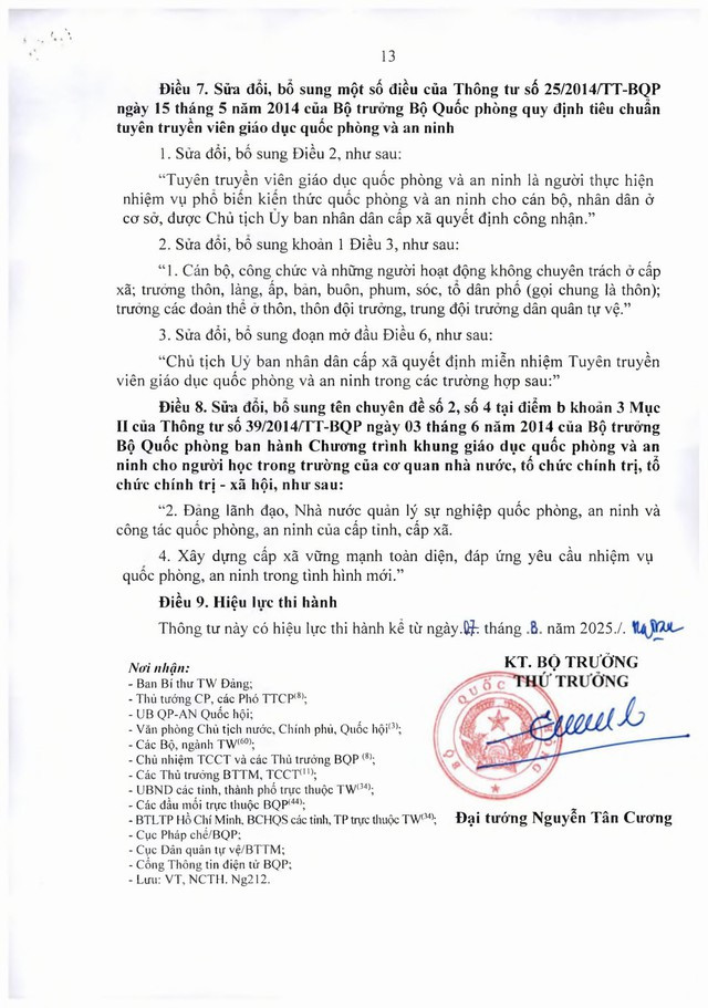 Thông tư 83/2025/TT-BQP sửa đổi, bổ sung các thông tư về công tác quốc phòng, dân quân tự vệ khi tổ chức chính quyền địa phương 2 cấp- Ảnh 13.