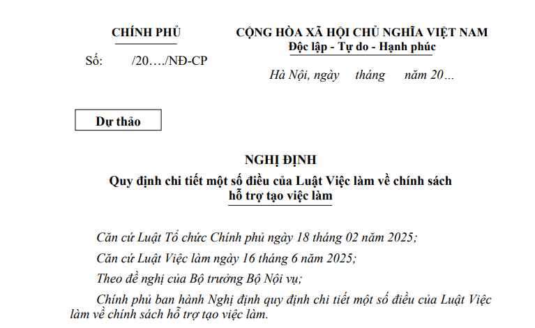 Đã có dự thảo Nghị định hướng dẫn Luật Việc làm về chính sách hỗ trợ tạo việc làm