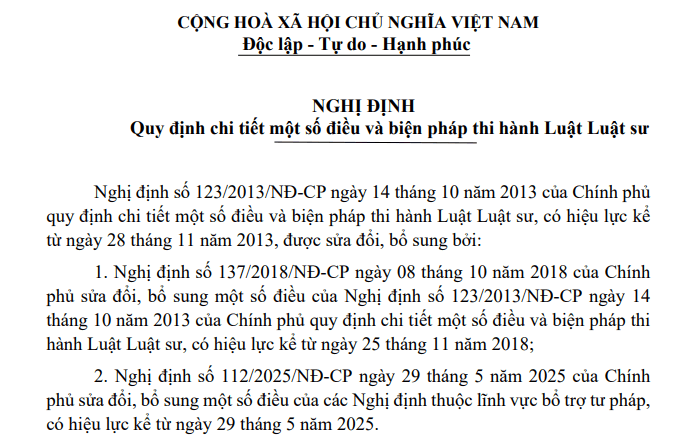 Đã có VBHN Nghị định hướng dẫn Luật Luật sư mới nhất