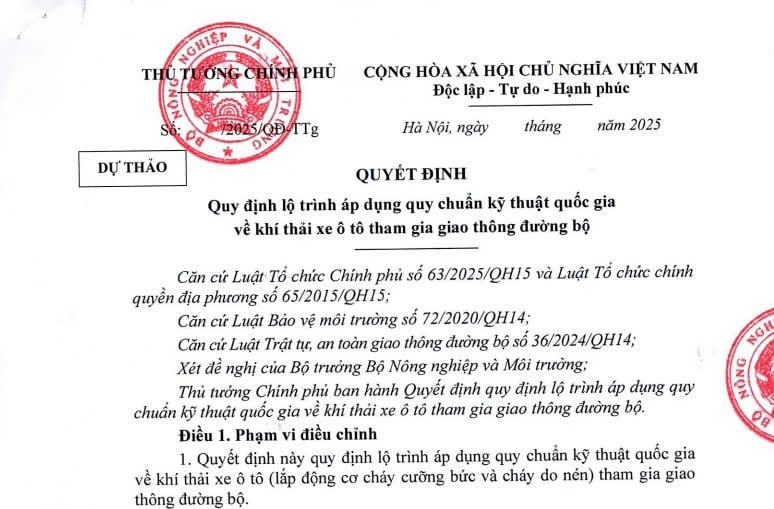Cập nhật dự thảo Quyết định lộ trình áp dụng quy chuẩn kỹ thuật về khí thải xe ô tô tham gia giao thông đường bộ