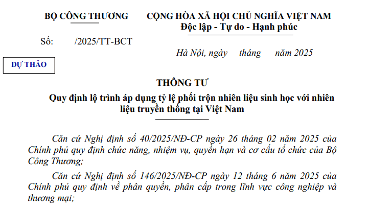 Đã có dự thảo Thông tư về lộ trình áp dụng xăng sinh học E10 và E15