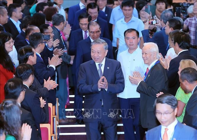 Tổng Bí thư Tô Lâm đến dự Lễ kỷ niệm 80 năm ngày thành lập ngành Ngoại giao. (Ảnh: TTXVN)