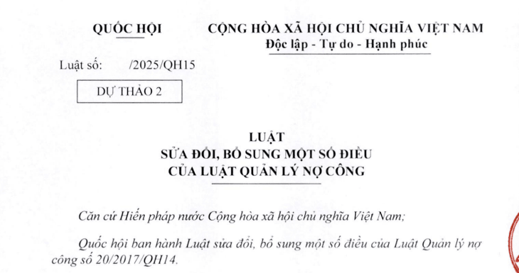 Đã có dự thảo Luật sửa đổi một số điều của Luật Quản lý nợ công (dự thảo lần 2)