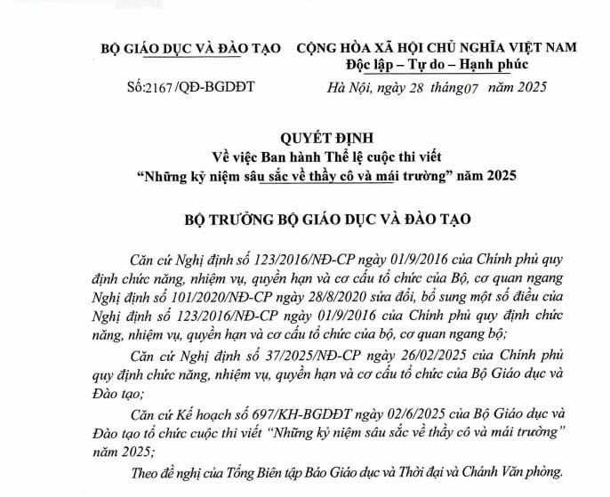 Chi tiết Thể lệ cuộc thi viết Những kỷ niệm sâu sắc về thầy cô và mái trường năm 2025