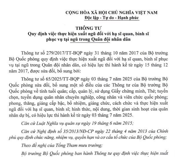 Văn bản hợp nhất Thông tư quy định thực hiện xuất ngũ mới nhất năm 2025