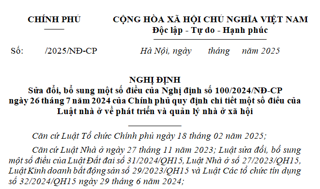 Đã có dự thảo Nghị định sửa đổi Nghị định 100/2024/NĐ-CP về nhà ở xã hội