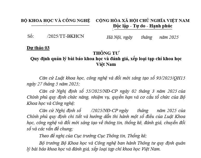Cập nhật dự thảo Thông tư quy định quản lý bài báo khoa học và đánh giá, xếp loại tạp chí khoa học Việt Nam 