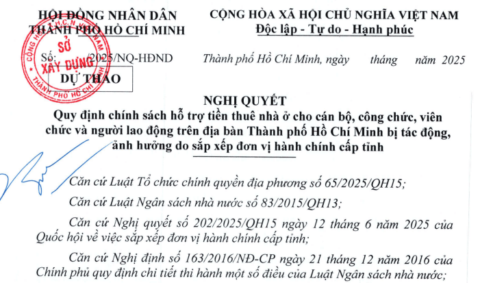 Đã có dự thảo Nghị quyết hỗ trợ tiền thuê nhà ở cho cán bộ công chức tại TPHCM ảnh hưởng do sáp nhập tỉnh