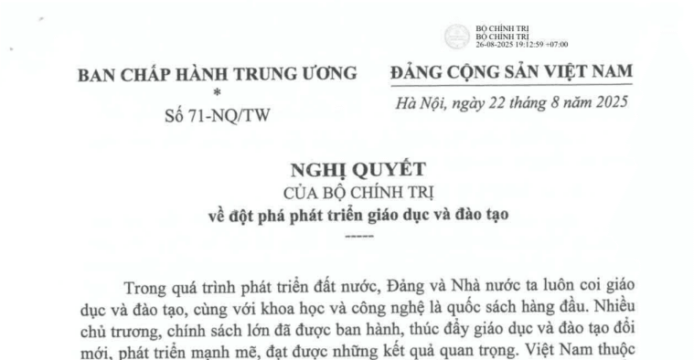 Đã có Nghị quyết 71-NQ/TW về đột phá phát triển giáo dục và đào tạo